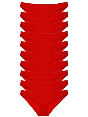 Moda Şahsenem 10 Adet Süper Eko Set Likralı Kadın Slip Külot Kırmızı
