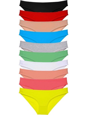 Moda Şahsenem 10 Adet Süper Eko Set Likralı Kadın Slip Külot Çok Renkli