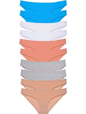 Moda Şahsenem 10 Adet Süper Eko Set Likralı Kadın Slip Ten Gri Beyaz Pudra Mavi