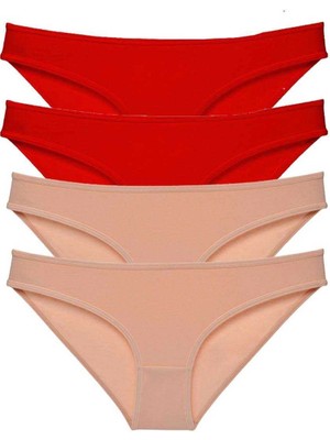 Moda Şahsenem 4 Adet Eko Set Likralı Kadın Slip Külot Kırmızı Ten
