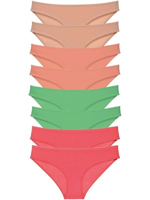 Moda Şahsenem 8 Adet Süper Eko Set Likralı Kadın Slip Külot Ten Pudra Yeşil Fuşya