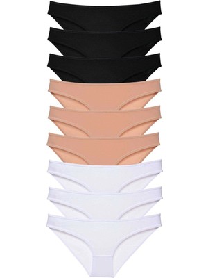 Moda Şahsenem 9 Adet Süper Eko Set Likralı Kadın Slip Külot Siyah Ten Beyaz