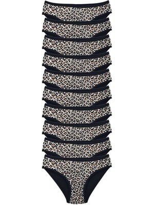 Moda Şahsenem 10 Adet Leopar Desenli Likralı Yumuşak Dokulu Kadın Slip Külot