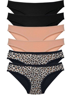 Moda Şahsenem 6 Adet Likralı Kadın Slip Külot Leopar Siyah Ten