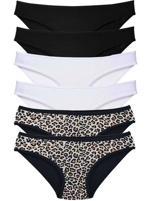 Moda Şahsenem 6 Adet Likralı Kadın Slip Külot Leopar Siyah Beyaz