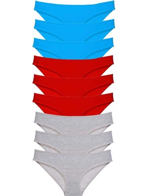 Moda Şahsenem 9 Adet Süper Eko Set Likralı Kadın Slip Külot Kırmızı Gri Mavi