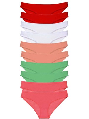 Moda Şahsenem 10 Adet Süper Eko Set Likralı Kadın Slip Külot Kırmızı Beyaz Pudra Yeşil Fuşya