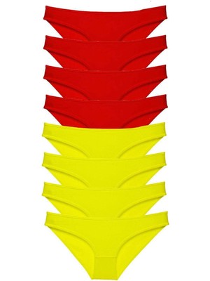 Moda Şahsenem 8 Adet Süper Eko Set Likralı Kadın Slip Külot Sarı Kırmızı