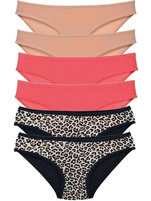 Moda Şahsenem 6 Adet Likralı Kadın Slip Külot Leopar Ten Fuşya
