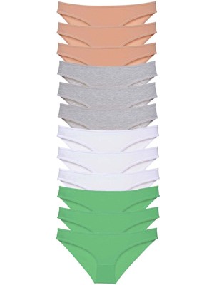 Moda Şahsenem 12 Adet Süper Eko Set Likralı Kadın Slip Külot Ten Gri Beyaz Yeşil