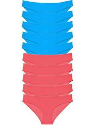 Moda Şahsenem 10 Adet Süper Eko Set Likralı Kadın Slip Fuşya Mavi