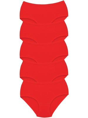 Moda Şahsenem 5 Adet Tutku Kadın Yüksek Bel Bato Kalın Lastik Külot Kırmızı