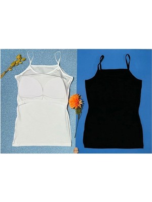 Kota Kadın Atlet 2’li Pedli Ince Ip Askılı Pamuklu 1 Siyah 1 Beyaz Sütyenli Kadın Atlet-Bluz