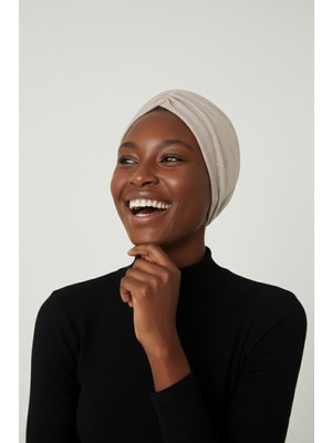 ELYSIANfidan Kırçıllı Desenli Drapeli Bej Çift Taraflı Hazır Türban Tesettür Bone