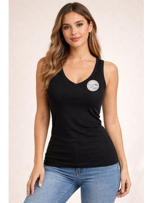 Veloure Kadın Atlet Sütyenli V Yaka Modal 1 Adet Siyah Pedli Atlet-Bluz-T-Shirt