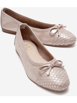 Luvi 02 Pudra Simli Hakiki Deri Kadın Babet Ayakkabı