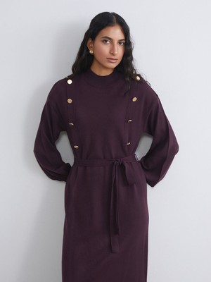 Lc Waikiki Yeni Sezon Dik Yaka Kuşaklı Triko Elbise