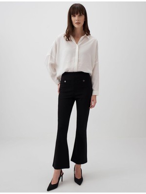 Jimmy Key Siyah Bol Paça Yüksek Bel Dar Kesim Örme Pantolon