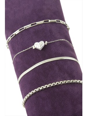 Nacario 4 Adet Kalp Nazar Taşlı Zincir Bileklik