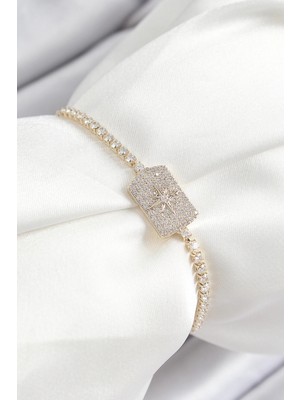 Nacario Bfs Pirinç Zirkon Taşlı Kutup Yıldızı Model Gold Renk Asansörlü Kadın Bileklik