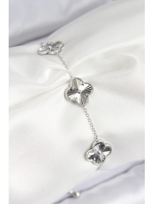 Nacario Bfs Vip Pirinç Yonca Model Gümüş Renk Kadın Bileklik