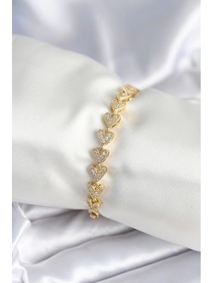 Nacario Bfs Pirinç Gold Renk Kalp Model Kadın Bileklik