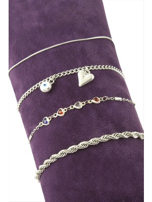 Nacario 4 Adet Kalp Nazar Taşlı Zincir Bileklik