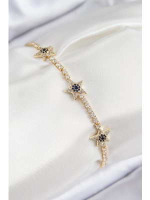 Nacario Bfs Pirinç Zirkon Taşlı Yıldız Model Gold Renk Kadın Bileklik