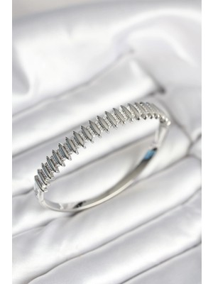 Nacario Bfs Gümüş Renk Zirkon Taşlı Pirinç Kadın Kelepçe