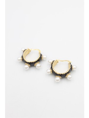 Ne Verelim Size Incili Mineli Halka Küpe - Siyah