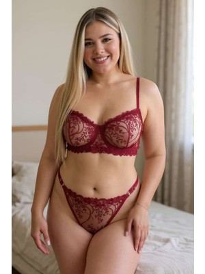 Arona Lingerie Büyük Beden Çiçekli Brode Dantelli Desteksiz Sütyen Takımı - C Kap - A-136