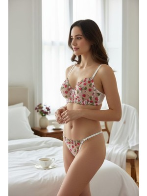Arona Lingerie Armut Desenli Brode Dantelli Desteksiz Sütyen Takımı - B Kap - A-133