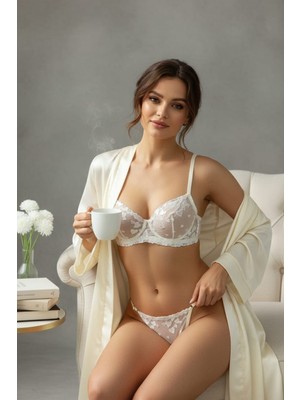 Arona Lingerie Kalpli Brode Dantelli Desteksiz Sütyen Takımı - B Kap - A-133