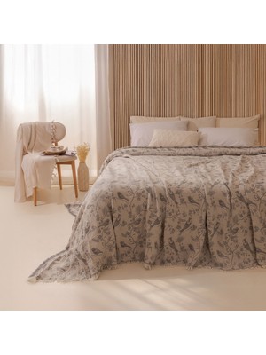 Evidea Soft Birds Çift Kişilik Yatak Örtüsü - Antrasit - 220X240 cm
