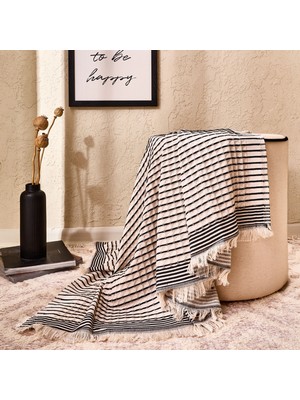 Evidea Soft Waffle Koltuk Şalı - Ekru / Siyah - 120X170 cm