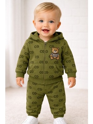 Bebek 3’lü Takım – Kapüşonlu Fermuarlı Hırka + Baskılı Tişört + Eşofman Altı 6146Y