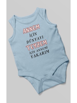Annem Için Dünyayı Teyzem Için Annemi Yakarım Baskılı Bebek Zıbını | %100 Pamuk Sıfır Kol