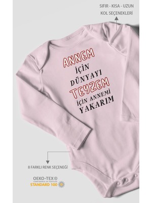 Annem Için Dünyayı Teyzem Için Annemi Yakarım Baskılı Bebek Zıbını | %100 Pamuk Uzun Kol