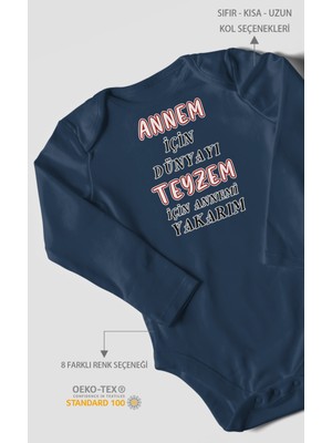 Annem Için Dünyayı Teyzem Için Annemi Yakarım Baskılı Bebek Zıbını | %100 Pamuk Uzun Kol