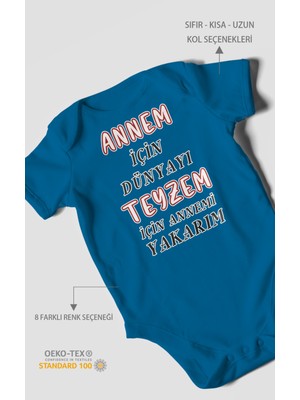 Morivo Kids Annem Için Dünyayı Teyzem Için Annemi Yakarım Baskılı Bebek Zıbını | %100 Pamuk Kısa Kol