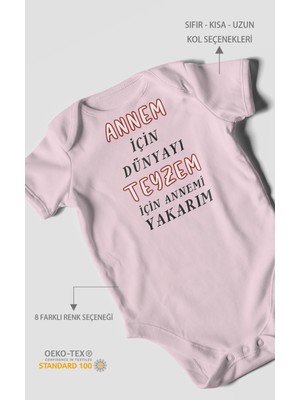 Morivo Kids Annem Için Dünyayı Teyzem Için Annemi Yakarım Baskılı Bebek Zıbını | %100 Pamuk Kısa Kol