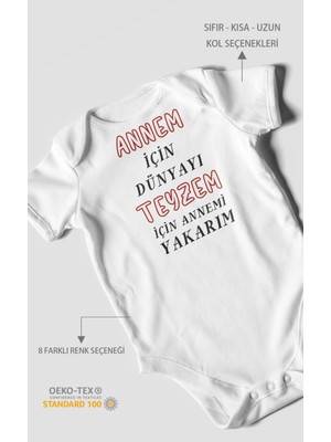Morivo Kids Annem Için Dünyayı Teyzem Için Annemi Yakarım Baskılı Bebek Zıbını | %100 Pamuk Kısa Kol