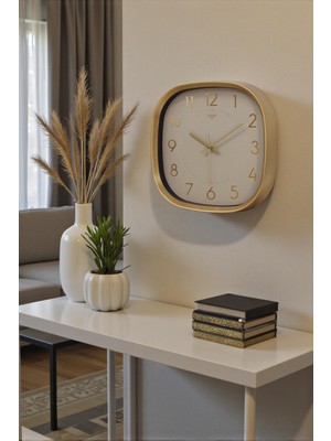 Galaxy Gold Çerçeve Beyaz Kadran Gold Rakamlı Duvar Saati 31 cm