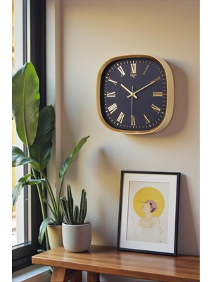 Galaxy Gold Çerçeve Lacivert Kadran Gold Rakamlı Duvar Saati 31 cm