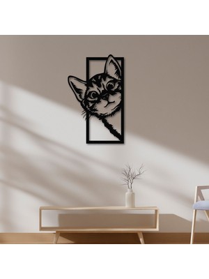 Sscnc Kedi Figürlü Mdf Duvar Dekoru – Siyah Lazer Kesim Modern Duvar Süsü | 30×18 cm