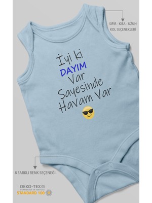 Morivo Kids Iyi Ki Dayım Var Sayesinde Havam Var Baskılı Bebek Zıbını – Çıtçıtlı Body | %100 Pamuk Sıfır Kol