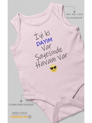 Morivo Kids Iyi Ki Dayım Var Sayesinde Havam Var Baskılı Bebek Zıbını – Çıtçıtlı Body | %100 Pamuk Sıfır Kol