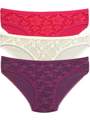 Moda Şahsenem 3 Adet Önü Dantelli Transparan Kadın Slip Külot S85