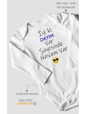 Morivo Kids Iyi Ki Dayım Var Sayesinde Havam Var Baskılı Bebek Zıbını – Çıtçıtlı Body | %100 Pamuk Uzun Kol
