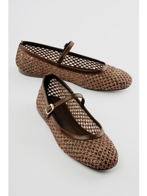 Mubiano Kadın Hasır Örgü Babet Bantlı Freya Kahve